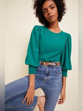 Nation LTD Loren Crewneck Tee - Emerald Women’s size Large Pima Cotton